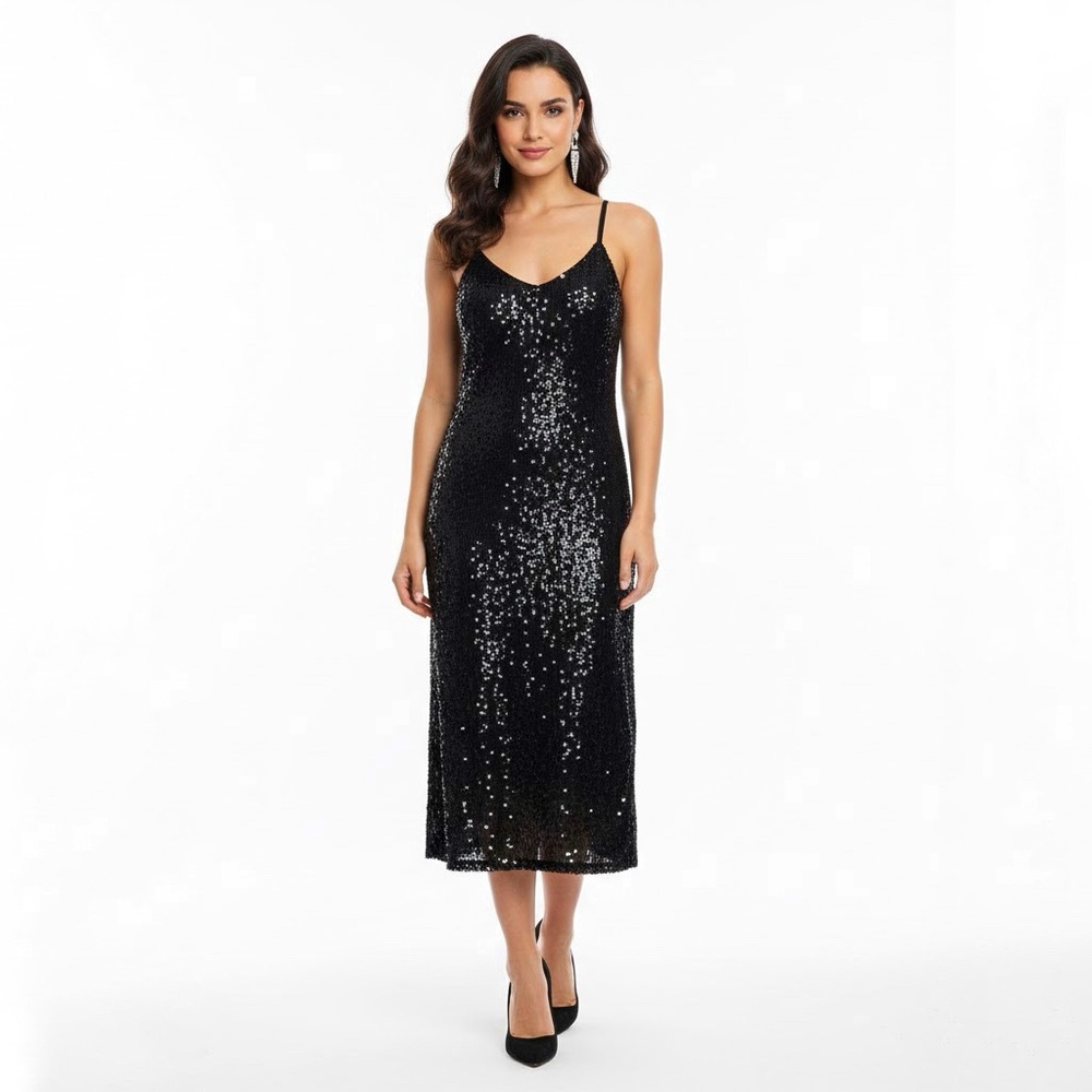 Vintage | Michelle Yim for Zimble | Black‎ Sequin Silk Maxi Tank Dress Size L